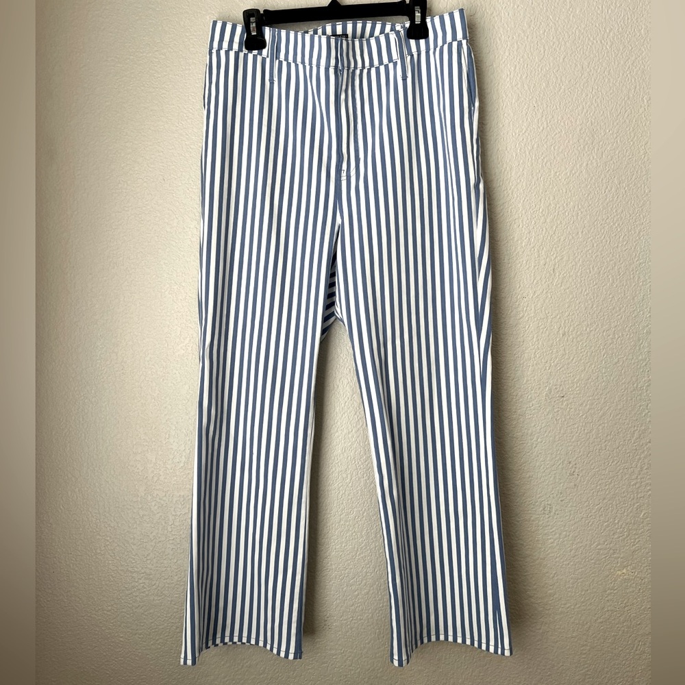 J Crew Blue White Vertical Stripe Wide Leg Pants, 33